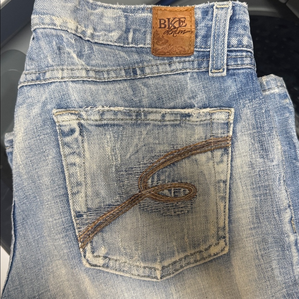 BKE Light Blue Denim Jeans with Brown Stitching